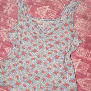 American Eagle Outfitters Floral Women's Top - Blue and Red